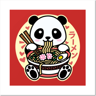 Panda Eating Ramen Cute Kawaii Design Posters and Art